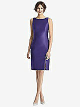Rear View Thumbnail - Grape Bow Open-Back Satin Cocktail Dress with Front Slit