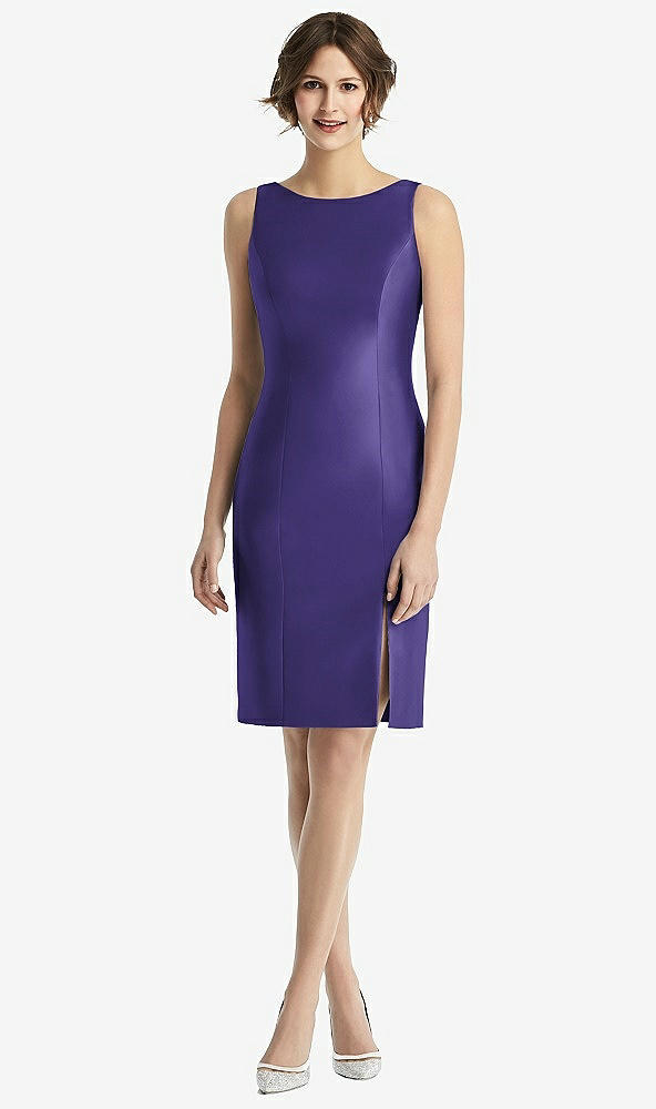 Back View - Grape Bow Open-Back Satin Cocktail Dress with Front Slit