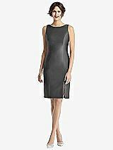 Rear View Thumbnail - Pewter Bow Open-Back Satin Cocktail Dress with Front Slit