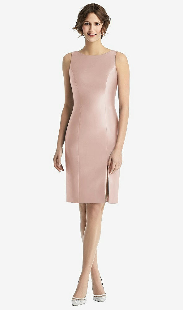 Back View - Toasted Sugar Bow Open-Back Satin Cocktail Dress with Front Slit