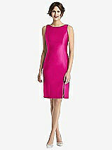 Rear View Thumbnail - Think Pink Bow Open-Back Satin Cocktail Dress with Front Slit