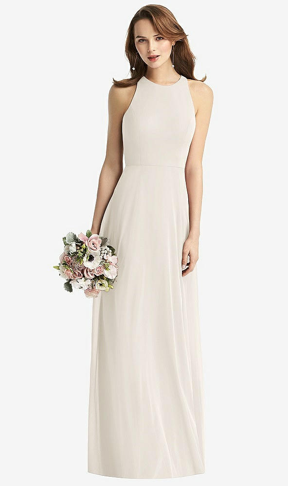 Front View - Ivory Sleeveless Halter Chiffon Maxi Dress