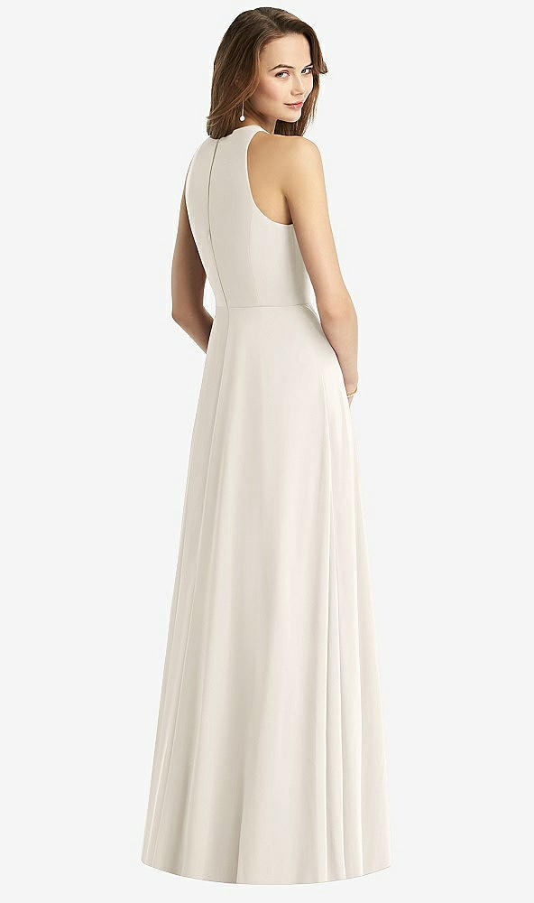 Back View - Ivory Sleeveless Halter Chiffon Maxi Dress