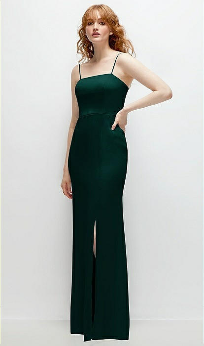 ■The tis■ TULIP TUCK DRESS_TT4W601BK Tie-back Cutout Trumpet Bridesmaid Dress With Front Slit In