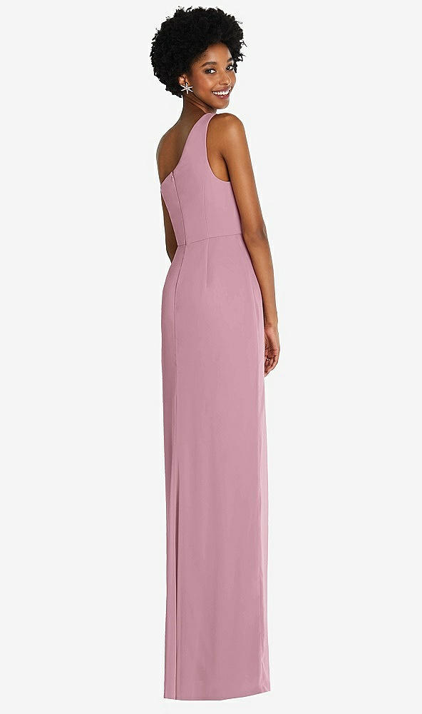 Back View - Dusty Pink One-Shoulder Chiffon Trumpet Gown