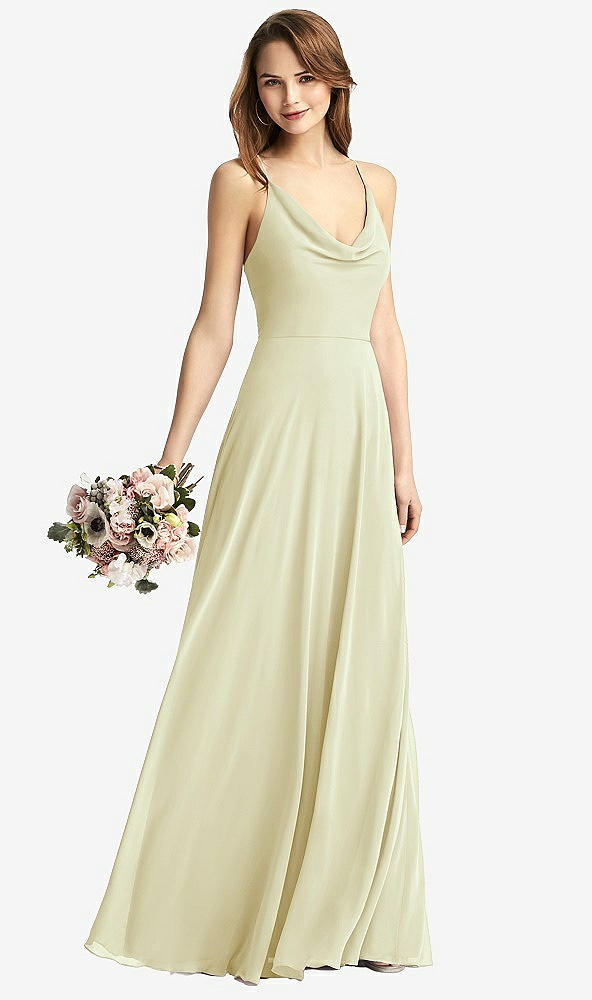Front View - Butter Yellow Cowl Neck Criss Cross Back Maxi Dress