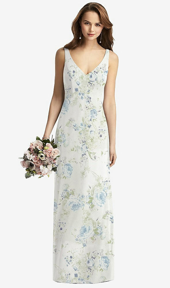 Front View - Bleu Garden Sleeveless V-Back Long Trumpet Gown