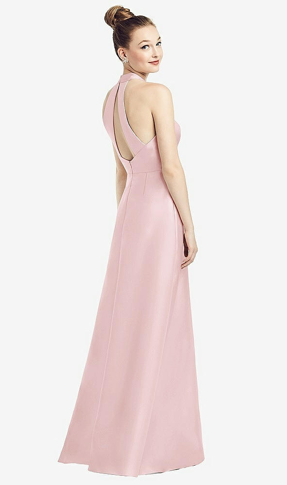 Front View - Ballet Pink High-Neck Cutout Satin Dress with Pockets
