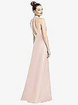 Front View Thumbnail - Blush High-Neck Cutout Satin Dress with Pockets