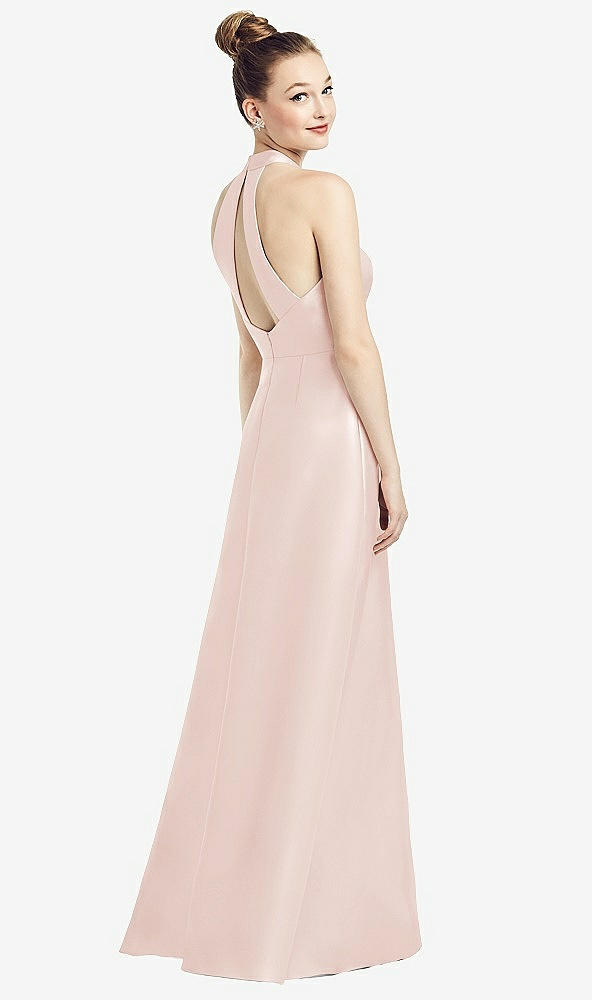 Front View - Blush High-Neck Cutout Satin Dress with Pockets