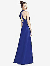 Front View Thumbnail - Cobalt Blue High-Neck Cutout Satin Dress with Pockets