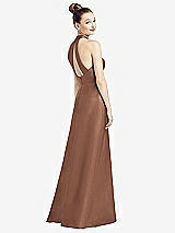 Front View Thumbnail - Cognac High-Neck Cutout Satin Dress with Pockets