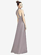 Front View Thumbnail - Cashmere Gray High-Neck Cutout Satin Dress with Pockets