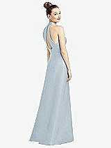 Front View Thumbnail - Mist High-Neck Cutout Satin Dress with Pockets