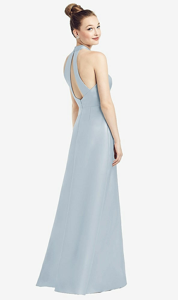 Front View - Mist High-Neck Cutout Satin Dress with Pockets