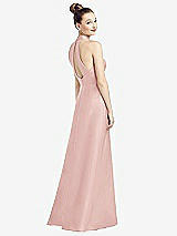 Front View Thumbnail - Rose High-Neck Cutout Satin Dress with Pockets