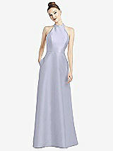 Rear View Thumbnail - Silver Dove High-Neck Cutout Satin Dress with Pockets