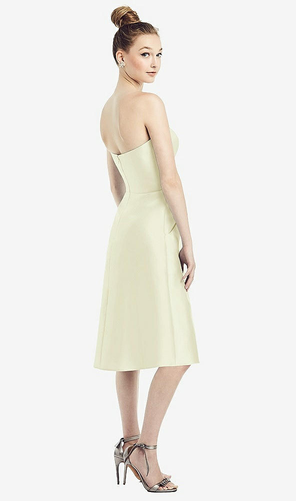 Back View - Butter Yellow Strapless Notch Satin Cocktail Dress with Pockets