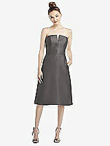 Front View Thumbnail - Caviar Gray Strapless Notch Satin Cocktail Dress with Pockets