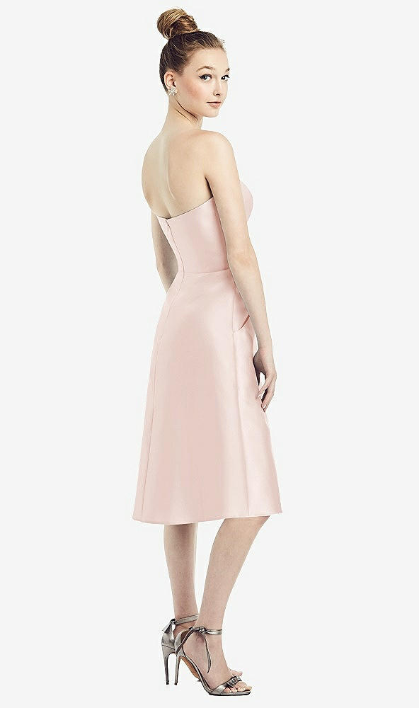 Back View - Blush Strapless Notch Satin Cocktail Dress with Pockets