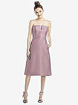 Front View Thumbnail - Dusty Rose Strapless Notch Satin Cocktail Dress with Pockets
