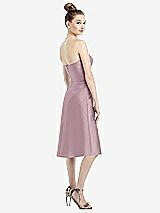 Rear View Thumbnail - Dusty Rose Strapless Notch Satin Cocktail Dress with Pockets