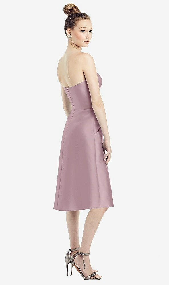 Back View - Dusty Rose Strapless Notch Satin Cocktail Dress with Pockets