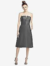 Front View Thumbnail - Gunmetal Strapless Notch Satin Cocktail Dress with Pockets