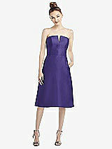 Front View Thumbnail - Grape Strapless Notch Satin Cocktail Dress with Pockets