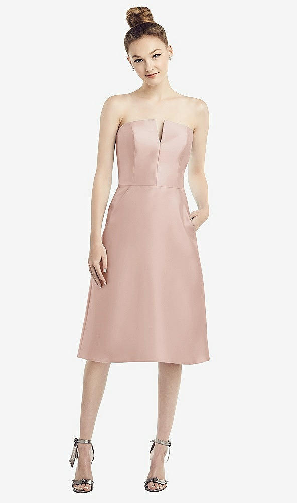Front View - Toasted Sugar Strapless Notch Satin Cocktail Dress with Pockets