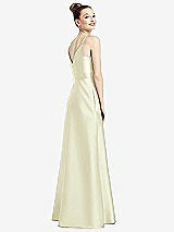 Rear View Thumbnail - Butter Yellow Draped Wrap Satin Maxi Dress with Pockets