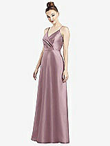 Front View Thumbnail - Dusty Rose Draped Wrap Satin Maxi Dress with Pockets