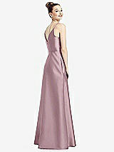 Rear View Thumbnail - Dusty Rose Draped Wrap Satin Maxi Dress with Pockets