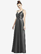 Front View Thumbnail - Gunmetal Draped Wrap Satin Maxi Dress with Pockets