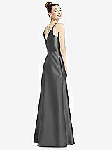 Rear View Thumbnail - Gunmetal Draped Wrap Satin Maxi Dress with Pockets