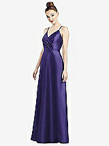 Front View Thumbnail - Grape Draped Wrap Satin Maxi Dress with Pockets