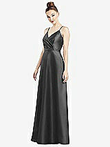 Front View Thumbnail - Pewter Draped Wrap Satin Maxi Dress with Pockets