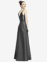Rear View Thumbnail - Pewter Draped Wrap Satin Maxi Dress with Pockets