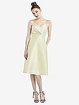 Front View Thumbnail - Butter Yellow Draped Faux Wrap Cocktail Dress with Pockets