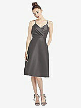 Front View Thumbnail - Caviar Gray Draped Faux Wrap Cocktail Dress with Pockets