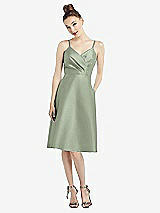 Front View Thumbnail - Sage Draped Faux Wrap Cocktail Dress with Pockets