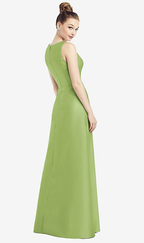 Back View - Mojito Sleeveless V-Neck Satin Dress with Pockets