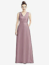 Front View Thumbnail - Dusty Rose Sleeveless V-Neck Satin Dress with Pockets