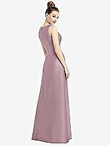 Rear View Thumbnail - Dusty Rose Sleeveless V-Neck Satin Dress with Pockets