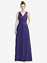 Front View Thumbnail - Grape Sleeveless V-Neck Satin Dress with Pockets