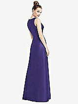 Rear View Thumbnail - Grape Sleeveless V-Neck Satin Dress with Pockets