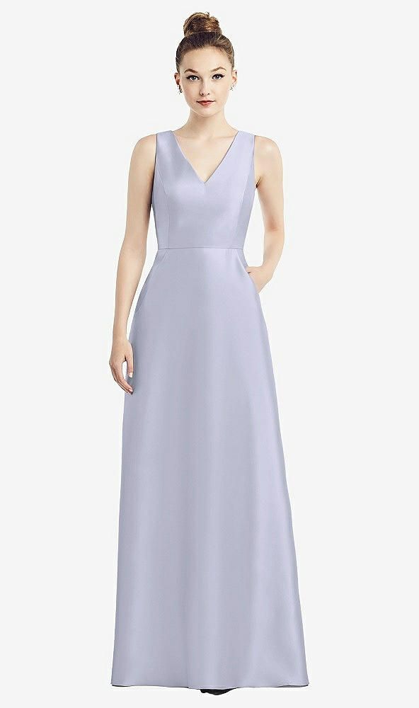 Front View - Silver Dove Sleeveless V-Neck Satin Dress with Pockets