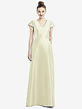 Front View Thumbnail - Butter Yellow Cap Sleeve V-Neck Satin Gown with Pockets