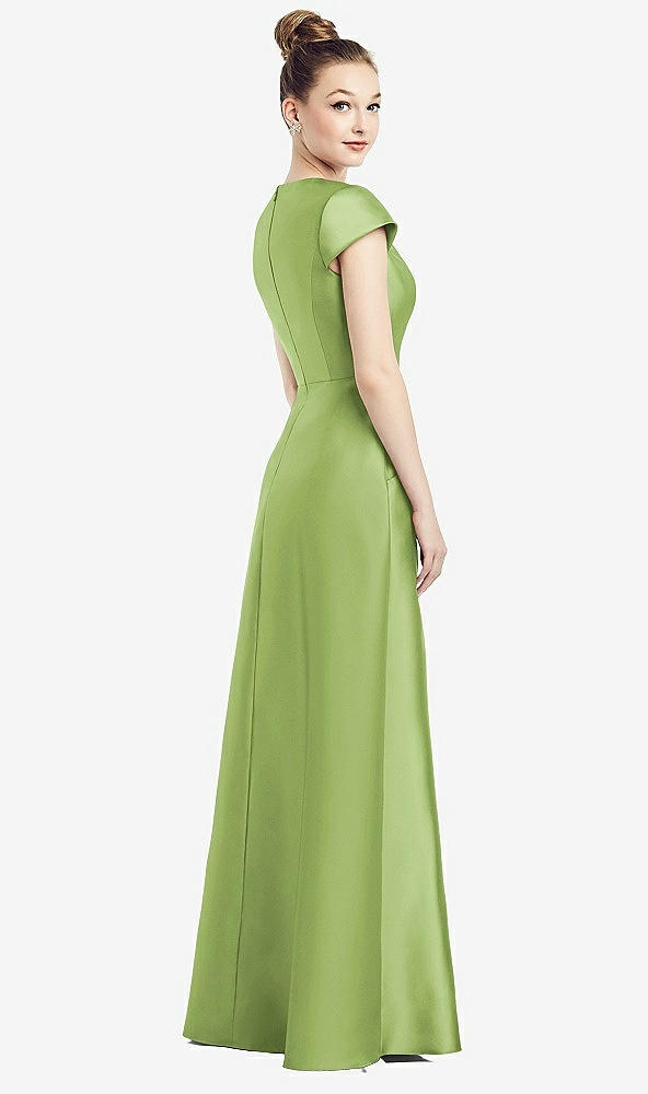 Back View - Mojito Cap Sleeve V-Neck Satin Gown with Pockets