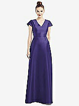 Front View Thumbnail - Grape Cap Sleeve V-Neck Satin Gown with Pockets
